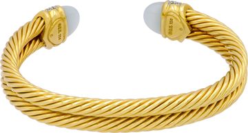 David Yurman 18K Yellow Gold Double Cable Cuff with Chalcedony & Diamonds