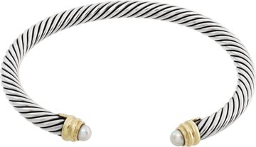 David Yurman 3mm sterling silver bracelet with 14k gold and pearl