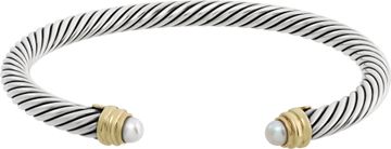 David Yurman 3mm sterling silver bracelet with 14k gold and pearl