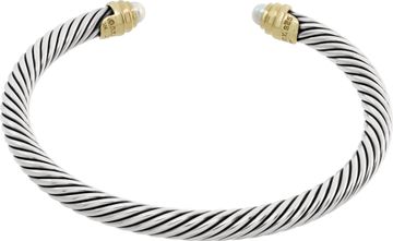 David Yurman 3mm sterling silver bracelet with 14k gold and pearl