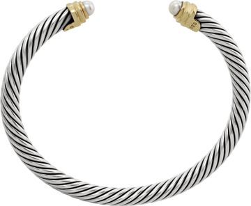 David Yurman 3mm sterling silver bracelet with 14k gold and pearl