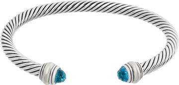 David Yurman 4mm sterling silver bracelet with 14k gold and blue topaz