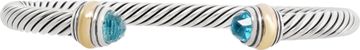 David Yurman 4mm sterling silver bracelet with 14k gold and blue topaz