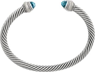 David Yurman 4mm sterling silver bracelet with 14k gold and blue topaz