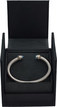 David Yurman 4mm sterling silver bracelet with 14k gold and blue topaz