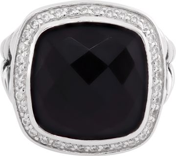 David Yurman Albion onyx ring with diamond accents in sterling silver