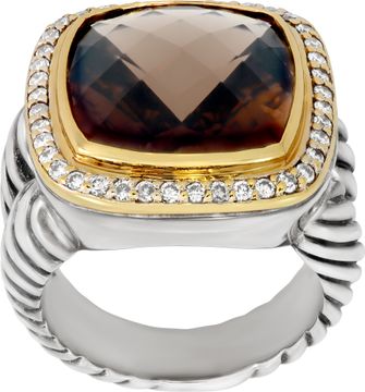 David Yurman Albion Smokey Quartz Ring In Sterling Silver With 18k Yellow Gold And Diamond Accents David Yurman Albion Smokey Quartz Ring In Sterling Silver With 18k Yellow Gold And Diamond Accents