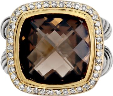 David Yurman Albion Smokey Quartz and Diamond Ring In Sterling Silver and 18k