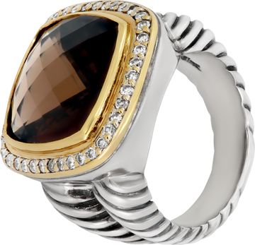 David Yurman Albion Smokey Quartz and Diamond Ring In Sterling Silver and 18k