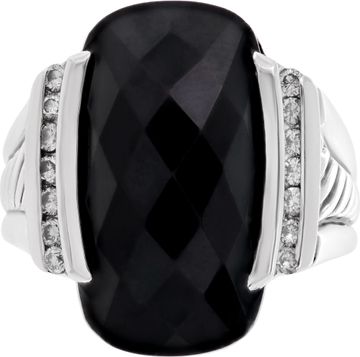 David Yurman Black Onyx Ring With Diamond Accents