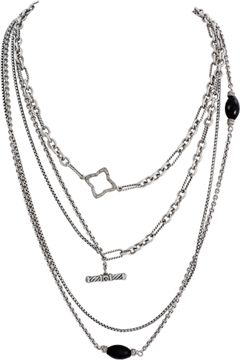 David Yurman Black Spinel & Diamond 3 Strand Chains Necklace in Sterling Silver. Total Length: 32 inches. Necklace Collection