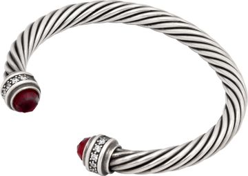 David Yurman cable bracelet in sterling silver with garnet and diamonds