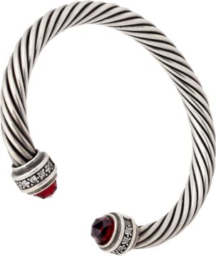 David Yurman cable bracelet in sterling silver with garnet and diamonds