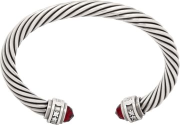 David Yurman cable bracelet in sterling silver with garnet and diamonds