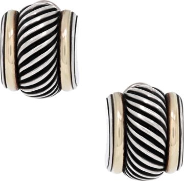 David Yurman Cable Cigar Band Half Hoop Earrings In Sterling Silver And 14k Yellow Gold