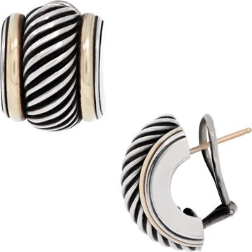 David Yurman Cable Cigar Band Half Hoop Earrings In Sterling Silver And 14k Yellow Gold