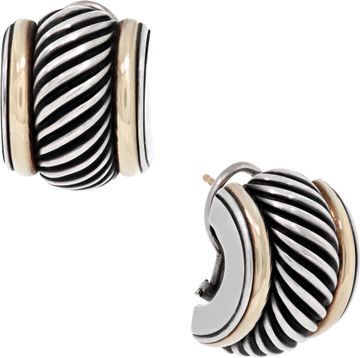 David Yurman Cable Cigar Band Half Hoop Earrings In Sterling Silver And 14k Yellow Gold Earring Collection