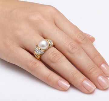 David Yurman Cable Collection Diamond Mabe Pearl ring in 18k yellow gold