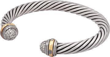 David Yurman Cable Silver Bangle with Diamonds
