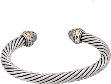 David Yurman Cable Silver Bangle with Diamonds