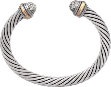David Yurman Cable Silver Bangle with Diamonds