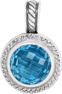 David Yurman Cerise Blue Topaz & Diamond Enhancer Pendant in Sterling Silver Necklace Collection