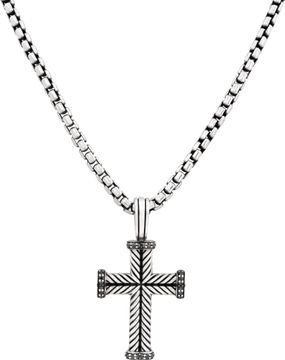 David Yurman Chevron Cross Pendant And Box Chain In Sterling Silver Necklace Collection