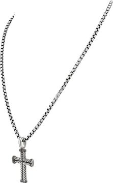 David Yurman Chevron Cross Pendant And Box Chain In Sterling Silver