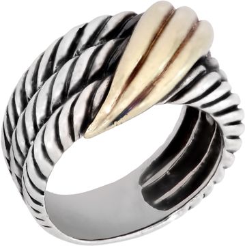 David Yurman Crossover Wave ring in sterling silver and 14k yellow gold