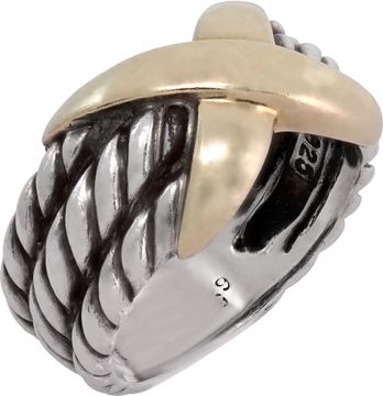 David Yurman Crossover X ring in sterling silver and 14k yellow gold