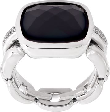 David Yurman diamond cut Onyx ring in Sterling silver with diamonds on the side. David Yurman diamond cut Onyx ring in Sterling silver with diamonds on the side.