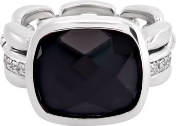 David Yurman diamond cut Onyx ring in Sterling silver with diamonds on the side.