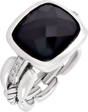 David Yurman diamond cut Onyx ring in Sterling silver with diamonds on the side.