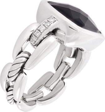 David Yurman diamond cut Onyx ring in Sterling silver with diamonds on the side.