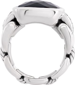 David Yurman diamond cut Onyx ring in Sterling silver with diamonds on the side.