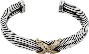 David Yurman Diamond X Double Cuff Bangle in sterling silver and 18k yellow gold Bracelet Collection