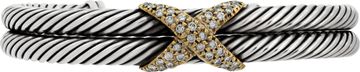 David Yurman Diamond X Double Cuff Bangle in sterling silver and 18k yellow gold