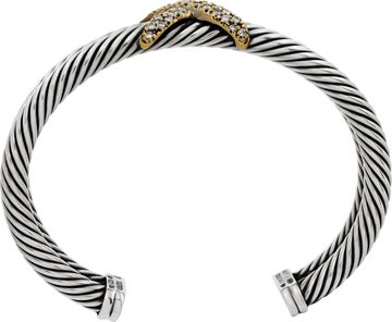 David Yurman Diamond X Double Cuff Bangle in sterling silver and 18k yellow gold