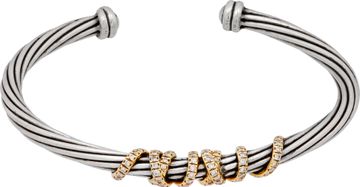 David Yurman Helena Cuff Bracelet in 18k yellow gold with Diamonds David Yurman Helena Cuff Bracelet in 18k yellow gold and sterling silver with diamonds Bracelet Collection