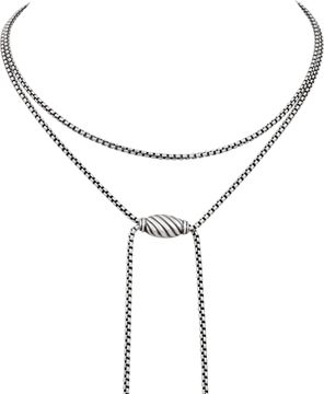 David Yurman Lariat Necklace in sterling silver with green gemstones