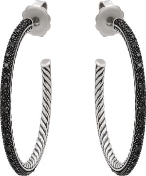 David Yurman Midnight Diamond Hoop Earrings in Sterling Silver