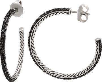 David Yurman Midnight Diamond Hoop Earrings in Sterling Silver