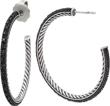 David Yurman Midnight Diamond Hoop Earrings in Sterling Silver