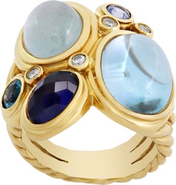 David Yurman "Mosaic" Ring With Gemstones and Diamonds in 18k Yellow Gold