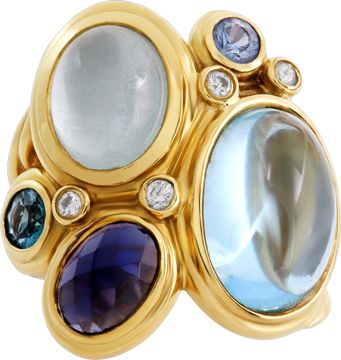 David Yurman "Mosaic" Ring With Gemstones and Diamonds in 18k Yellow Gold