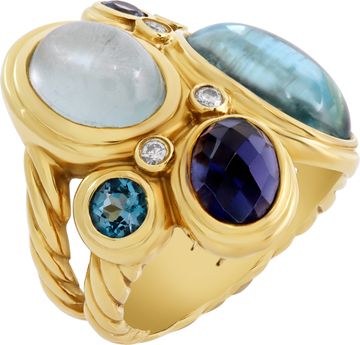 David Yurman "Mosaic" Ring With Gemstones and Diamonds in 18k Yellow Gold