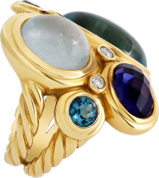 David Yurman "Mosaic" Ring With Gemstones and Diamonds in 18k Yellow Gold