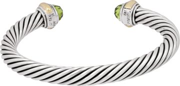 David Yurman Peridot cable cuff bracelet in sterling silver and 14k gold