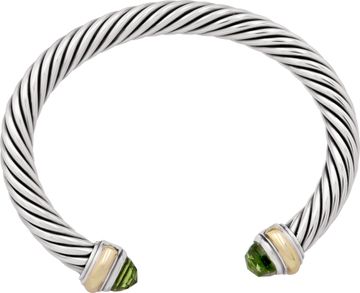 David Yurman Peridot cable cuff bracelet in sterling silver and 14k gold