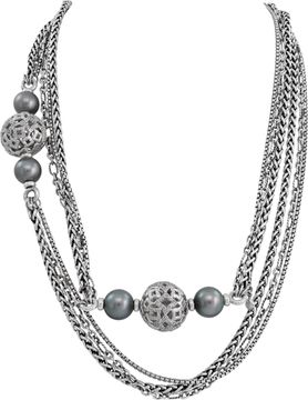 David Yurman Quatrefoil 4 Tahitian Pearl 2 Diamond Balls Multi Strand Necklace in sterling silver. Total Length: around 20 inches. Necklace Collection